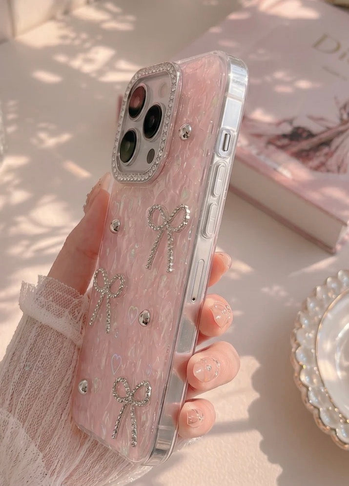 Glimmering Ribbon Stone Case with Phone Charm