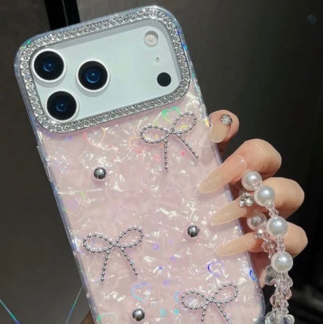 Glimmering Ribbon Stone Case with Phone Charm