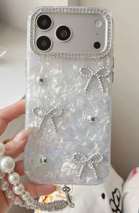 Glimmering Ribbon Stone Case with Phone Charm