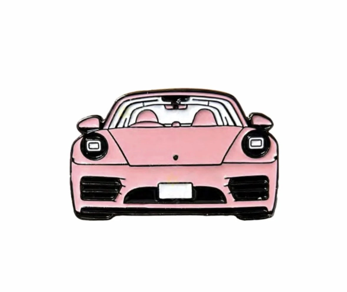 Pink Sports Car Metal Sticker – Aesthetic & Premium