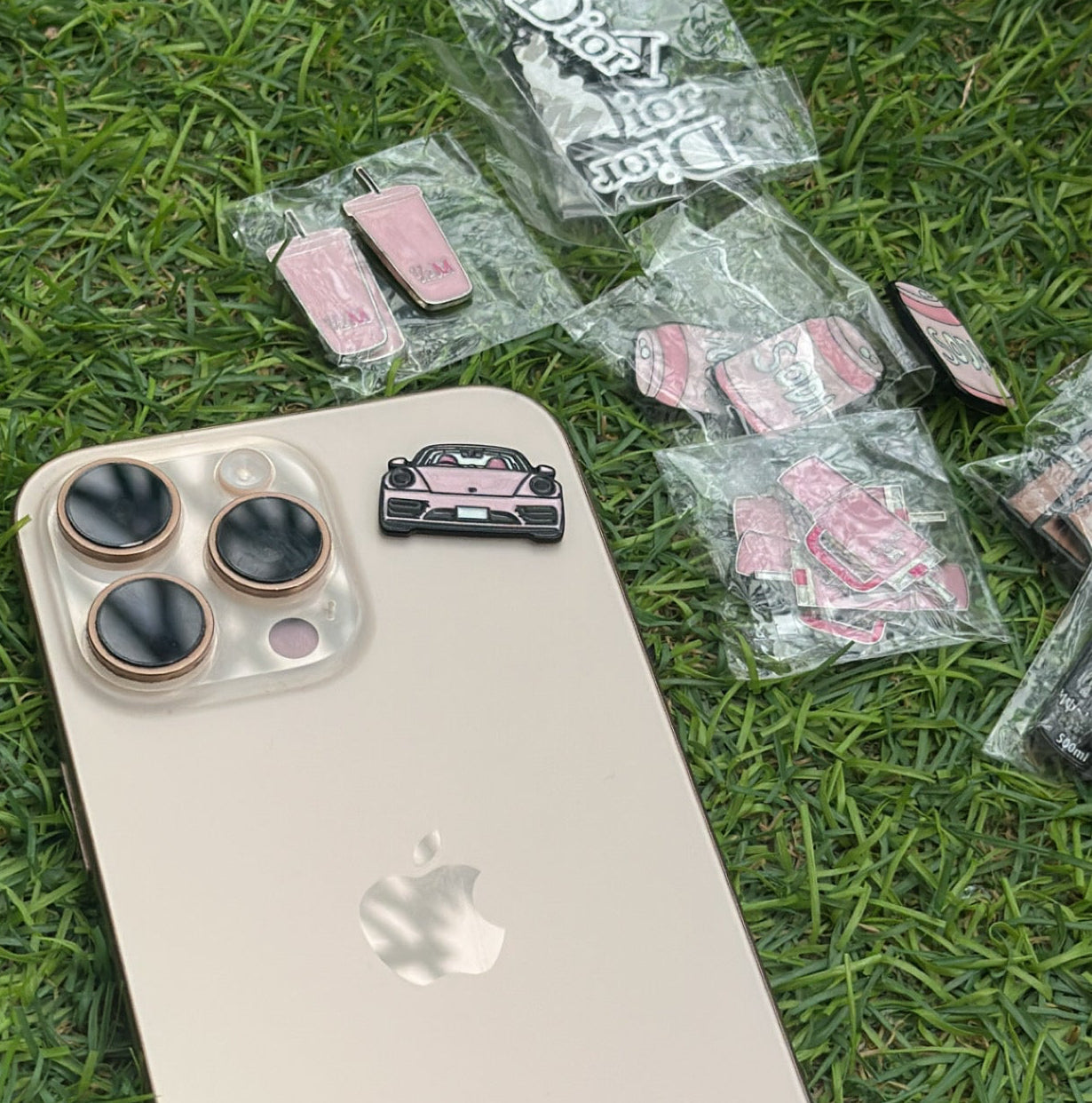 Pink Sports Car Metal Sticker – Aesthetic & Premium