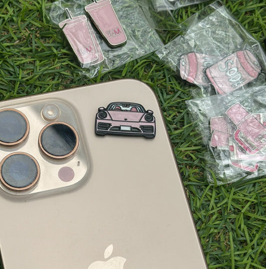 Pink Sports Car Metal Sticker – Aesthetic & Premium