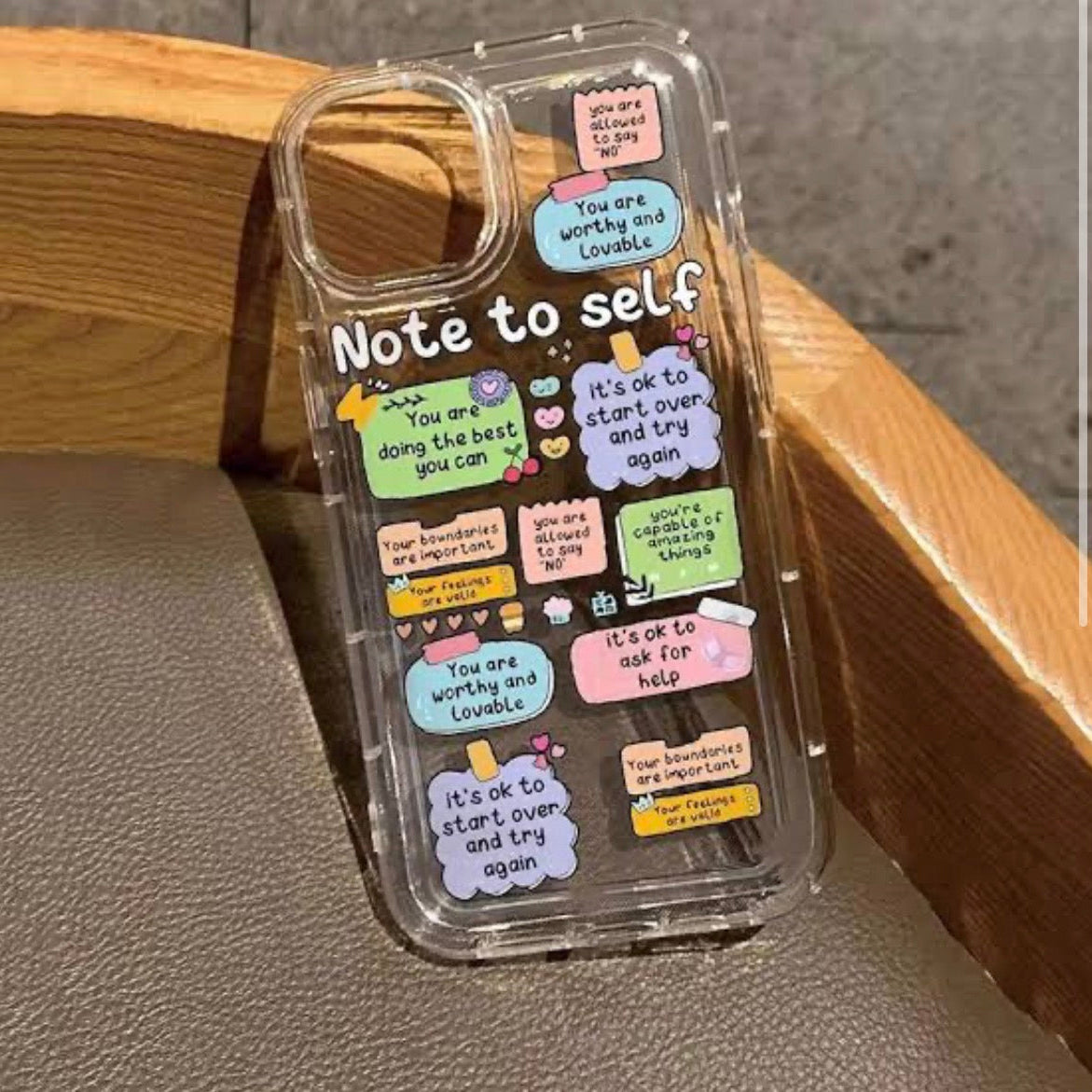 Note to Self Transparent Printed Phone Case