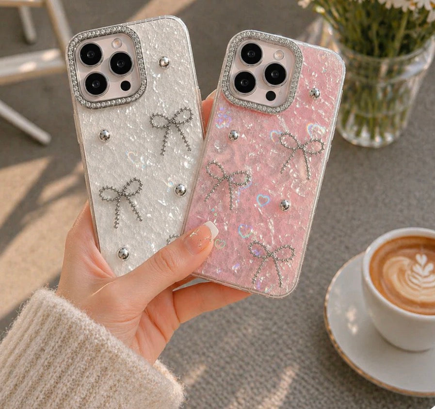 Glimmering Ribbon Stone Case with Phone Charm