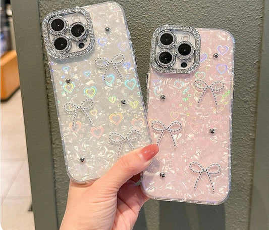 Glimmering Ribbon Stone Case with Phone Charm